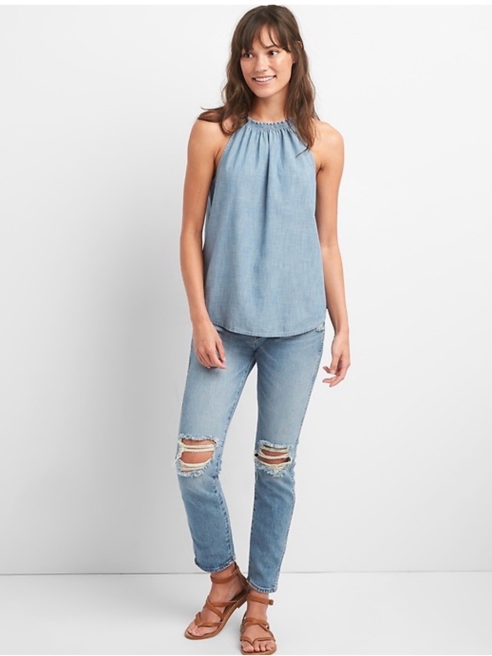 Gap: Women's Smocked Cami Tank Top in Chambray, Size S